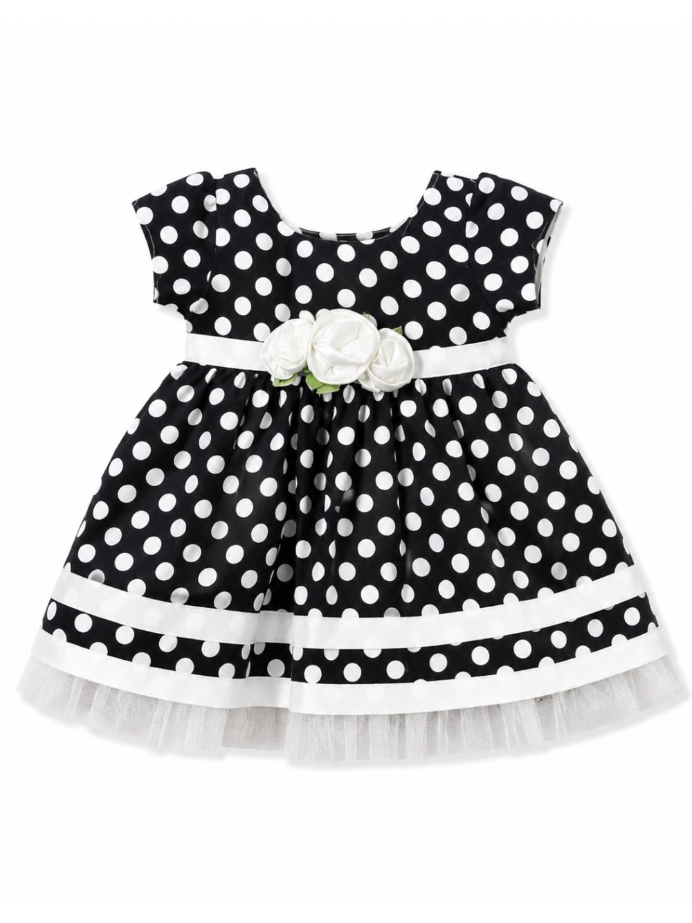 Youngland Baby Girl Baby Black & White Polka Dot Formal Dress Size 12M